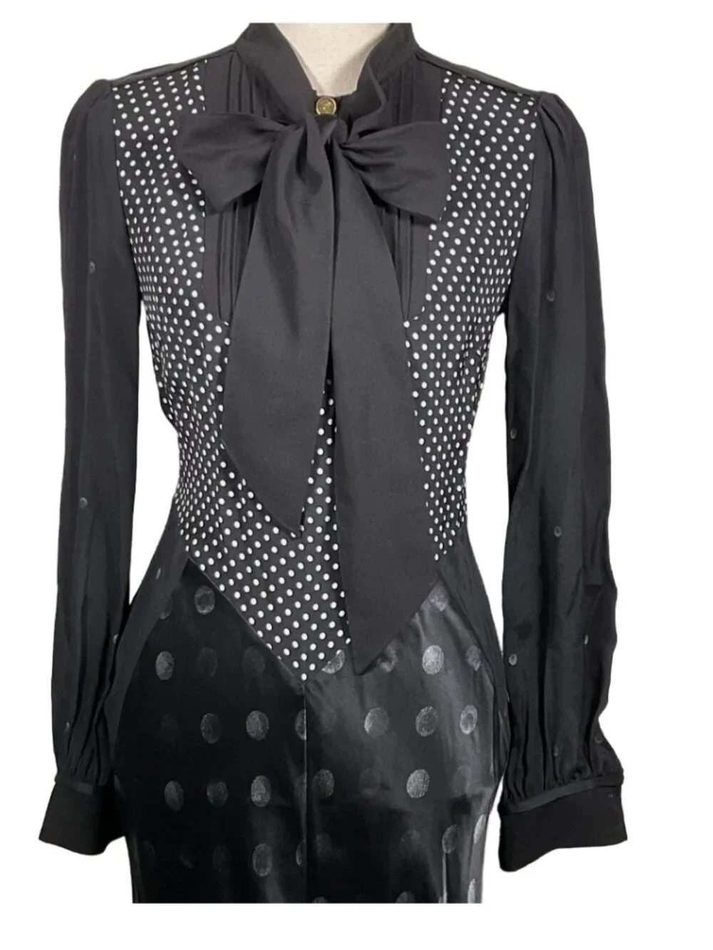 Coach Mixed Dot Bow Neck Dress Women's
